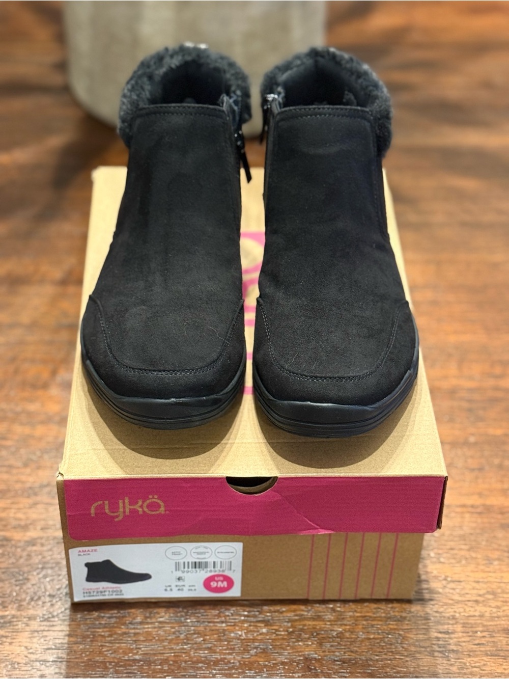 Ryka Black Faux-Suede Faux-Fur Lined Ankle Booties